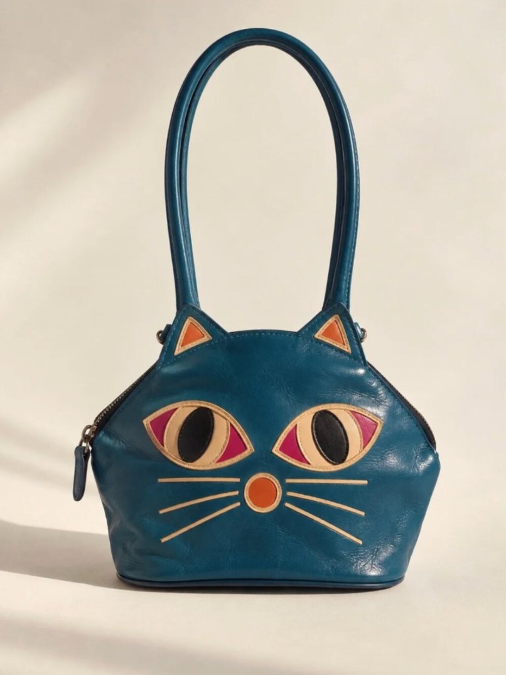 Vintage Hand Painted Kitty | Leather Mini Bag